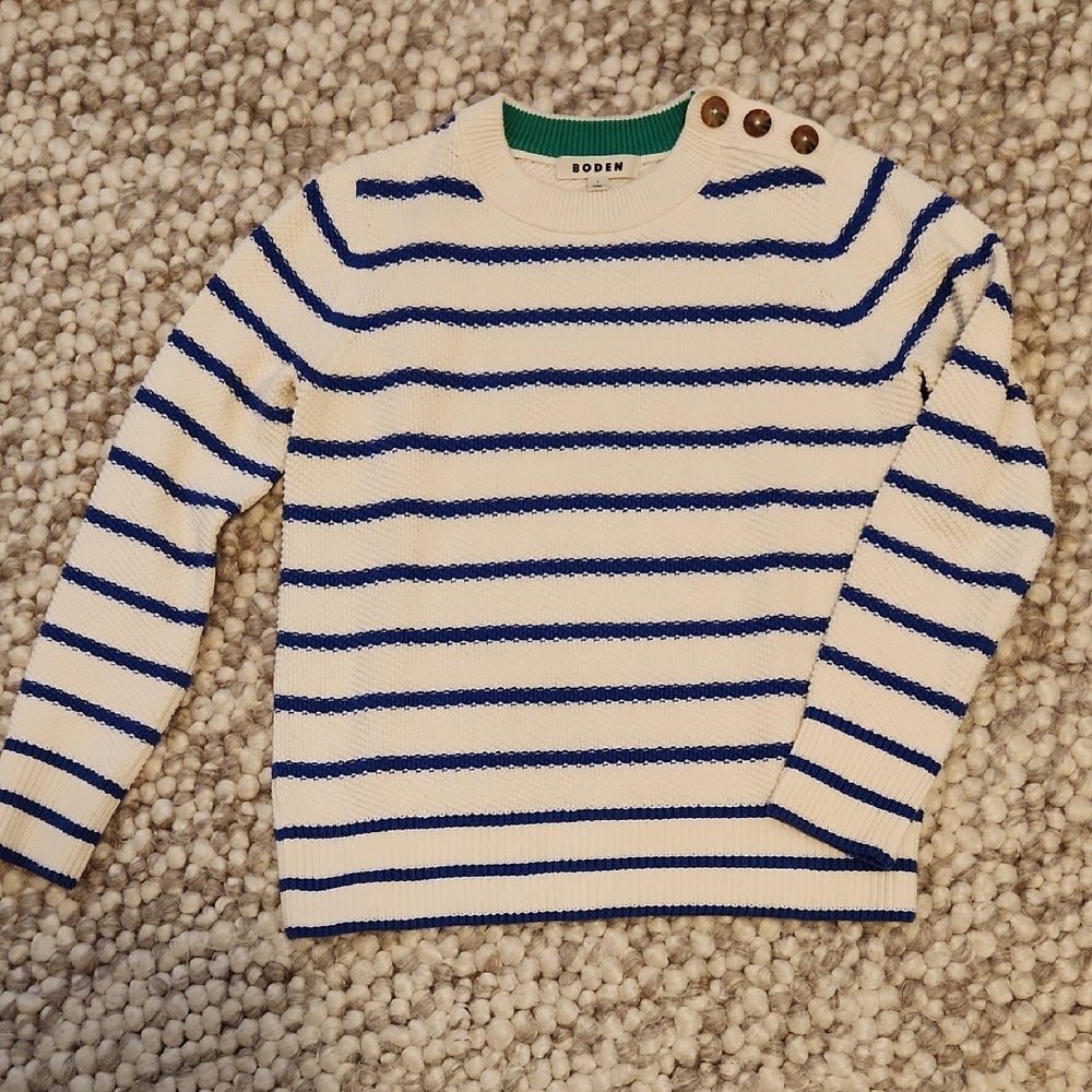 Cotton blue And Ivory Striped Boden Sweater Small- Worn Only Once